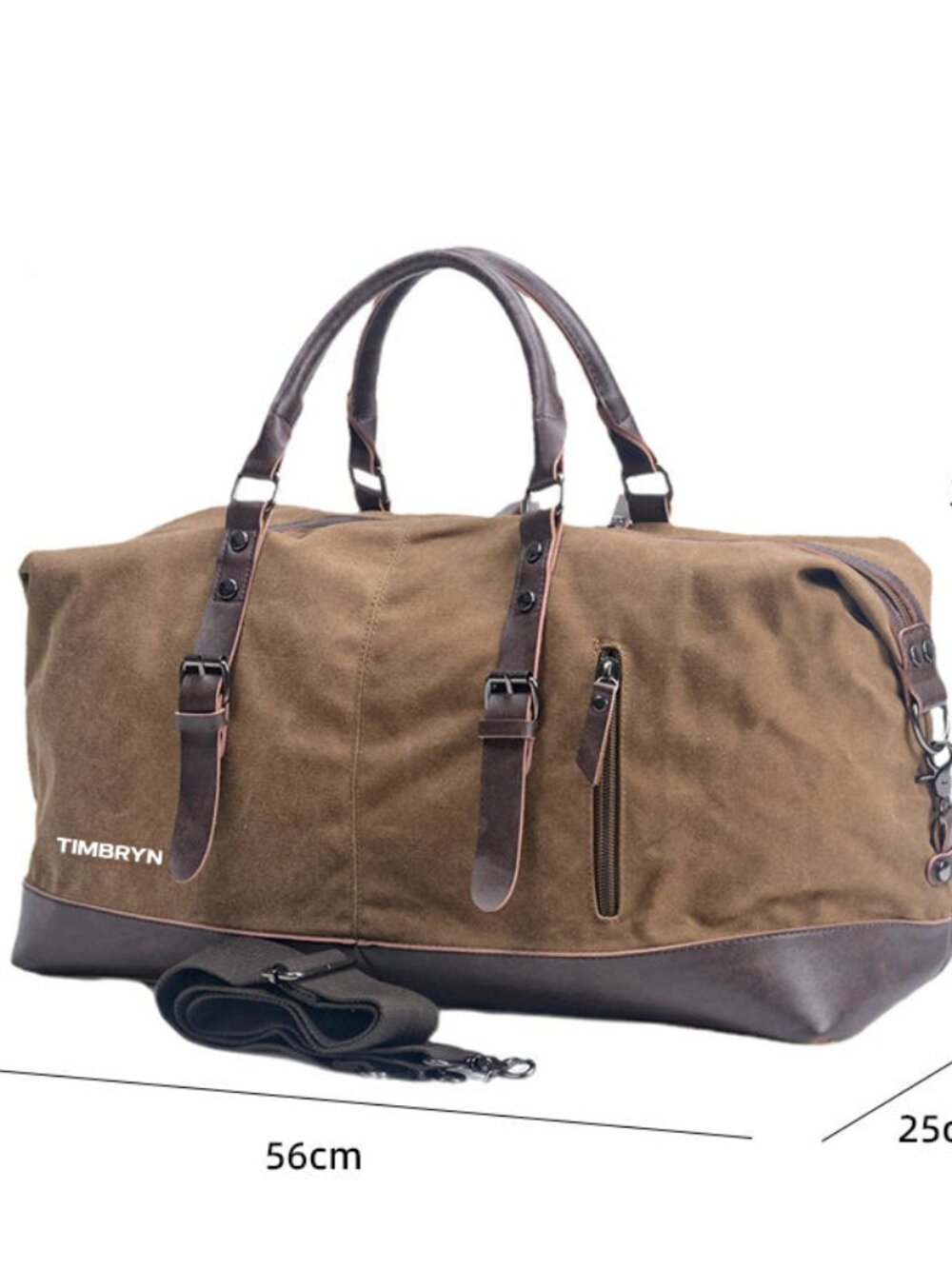 TIMBRYN Large Canvas & Leather Weekend Duffle Bag – Men's Vintage Travel CarryOn - Picture 15 of 17